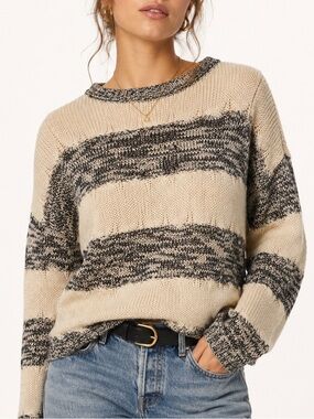 Double Agent Chunky Knit Striped Sweater Neutral Cream Black Cozy Minimalist | M